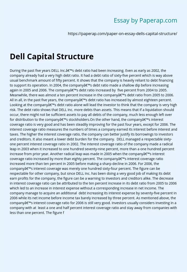 Dell INC’s Share of Debt Increased