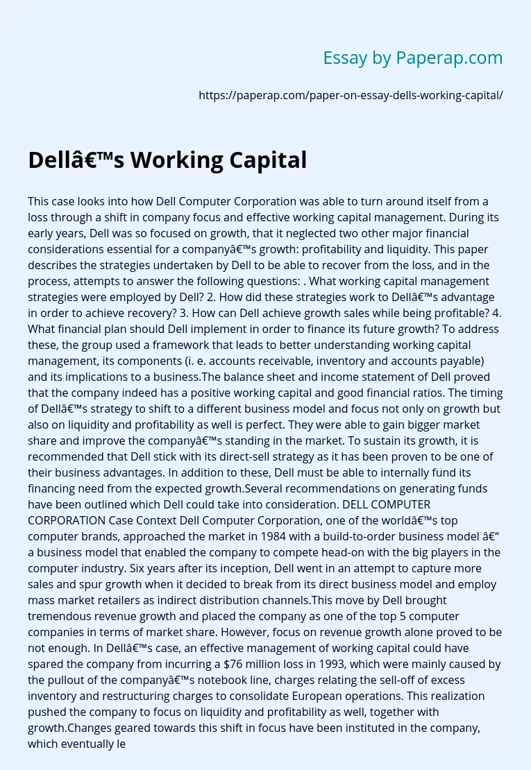 Dell’s Working Capital