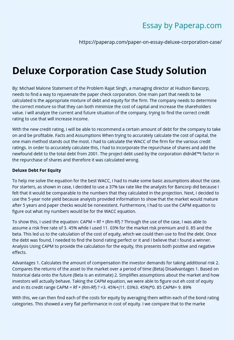 Deluxe Corporation Case Study Solution