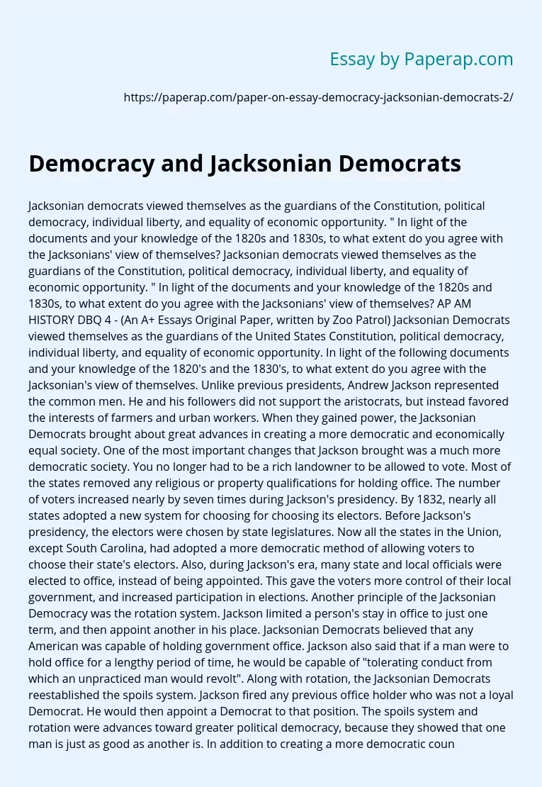 Democracy and Jacksonian Democrats