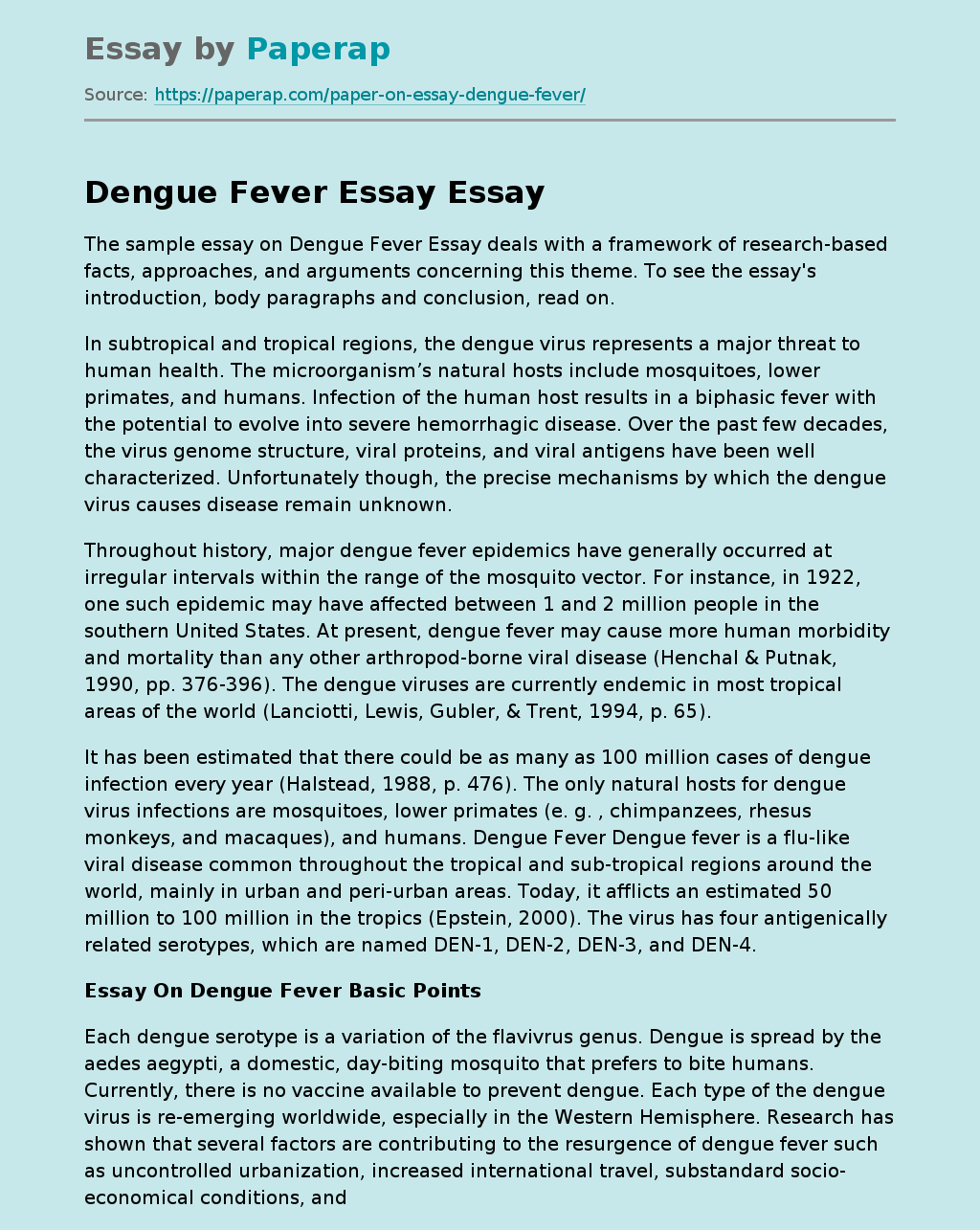 Dengue Fever Essay