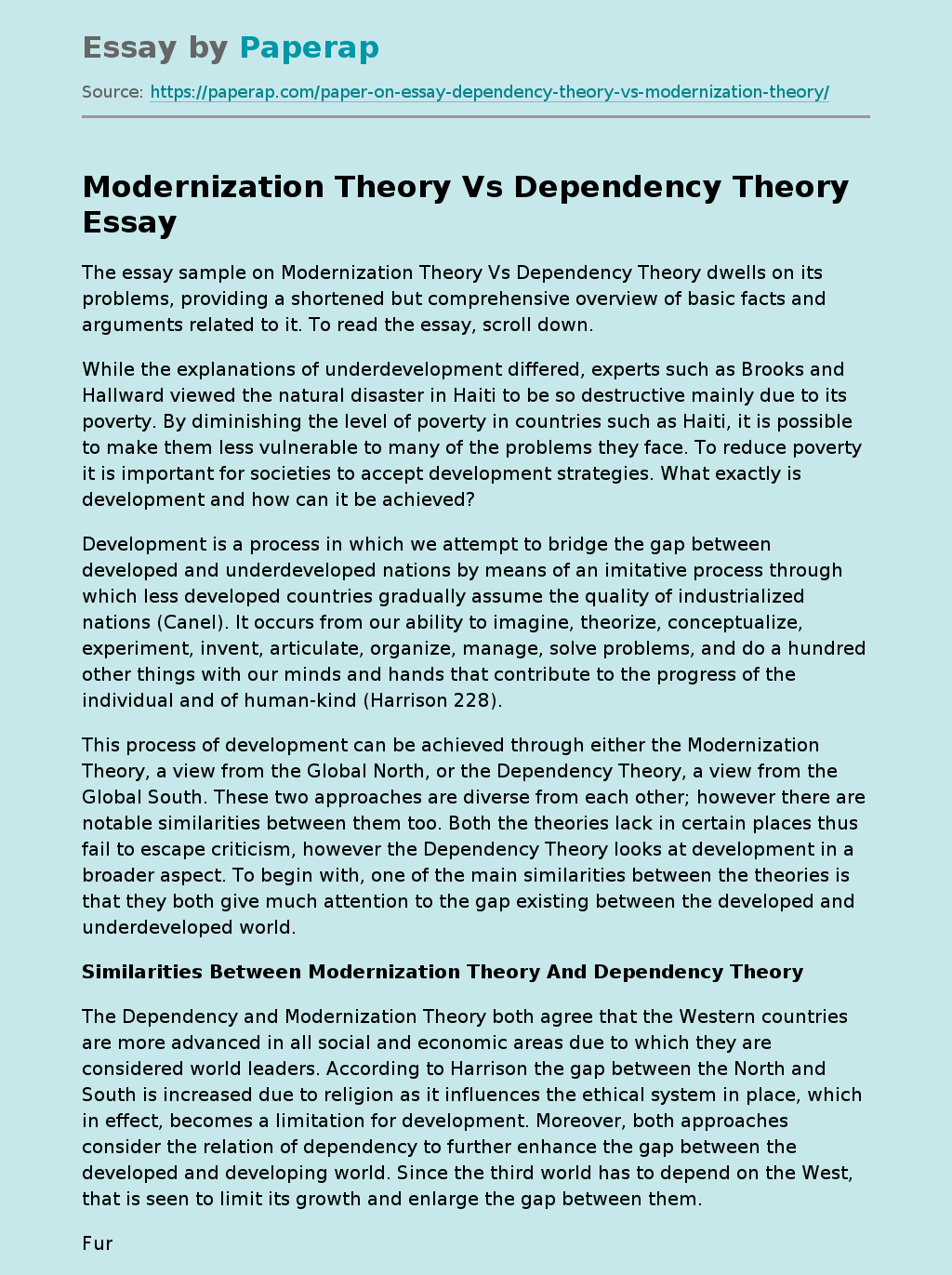 Modernization Theory Vs Dependency Theory