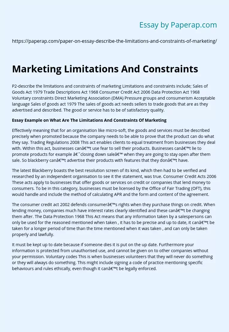 Marketing Limitations And Constraints
