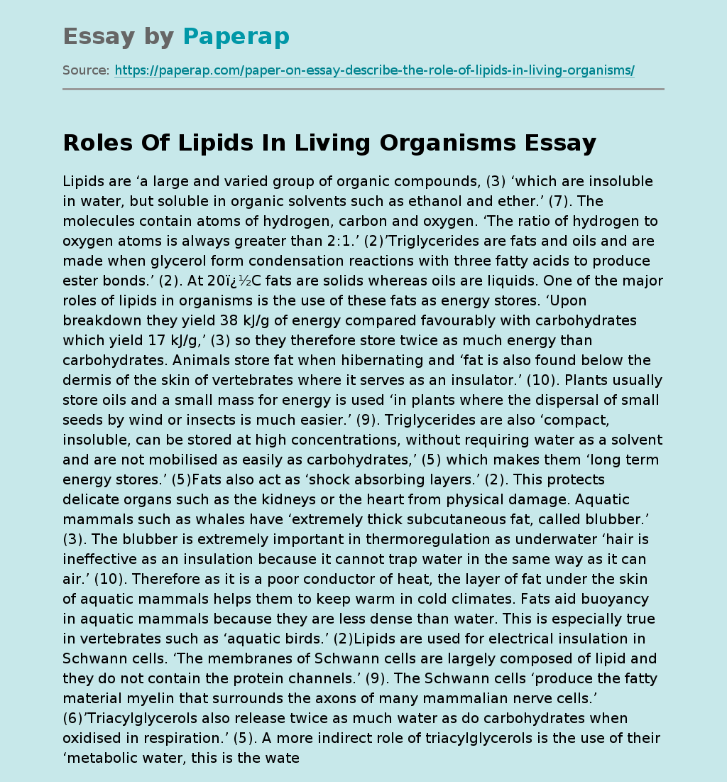 Roles Of Lipids In Living Organisms