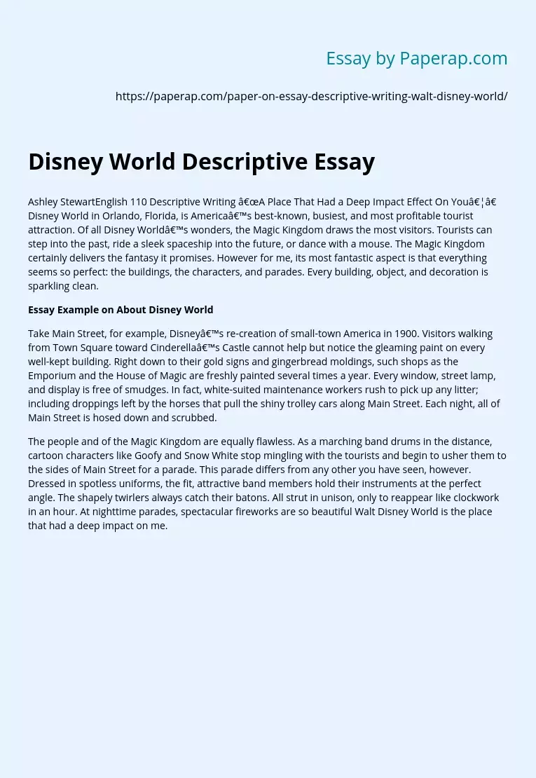 Disney World Descriptive Essay