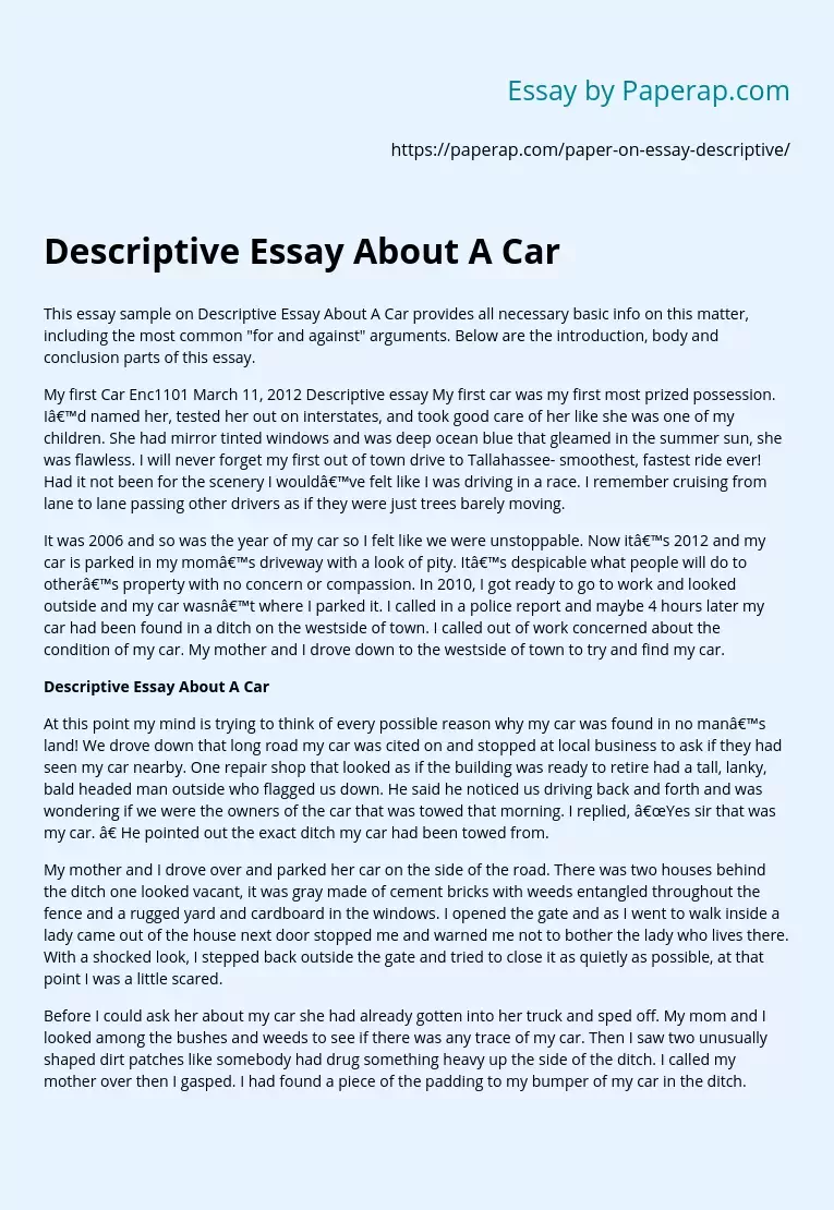 Descriptive Essay About A Car