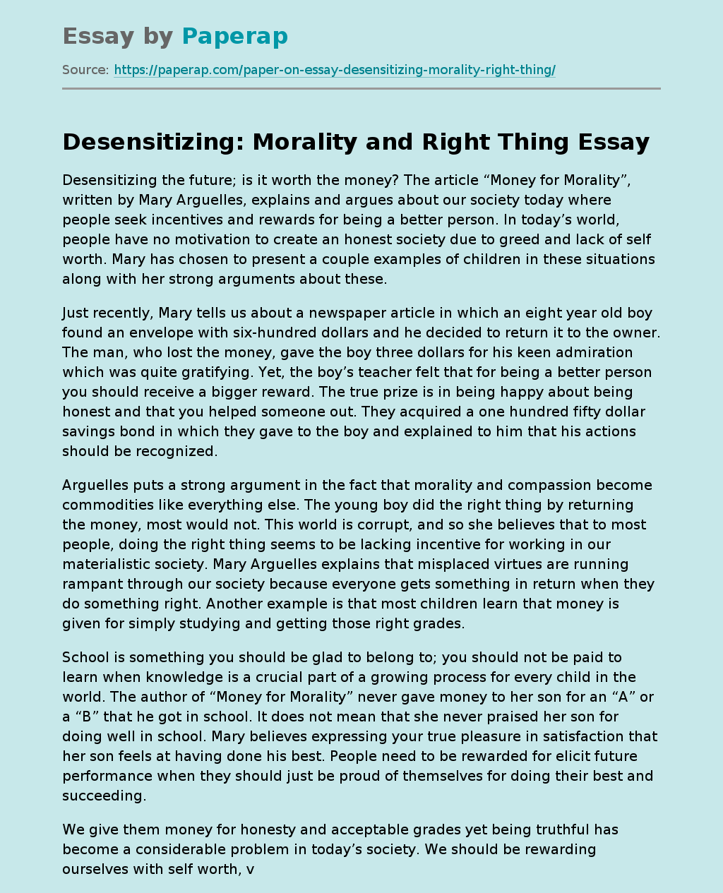 Desensitizing: Morality and Right Thing