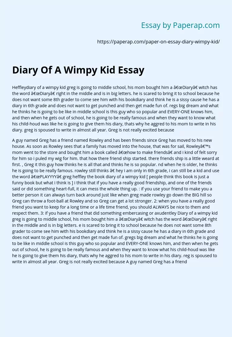 Diary Of A Wimpy Kid Essay