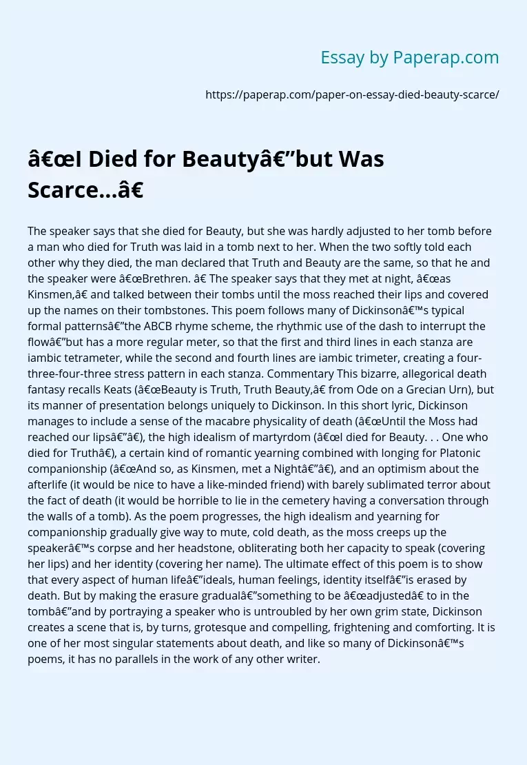 “I Died for Beauty—but Was Scarce...”