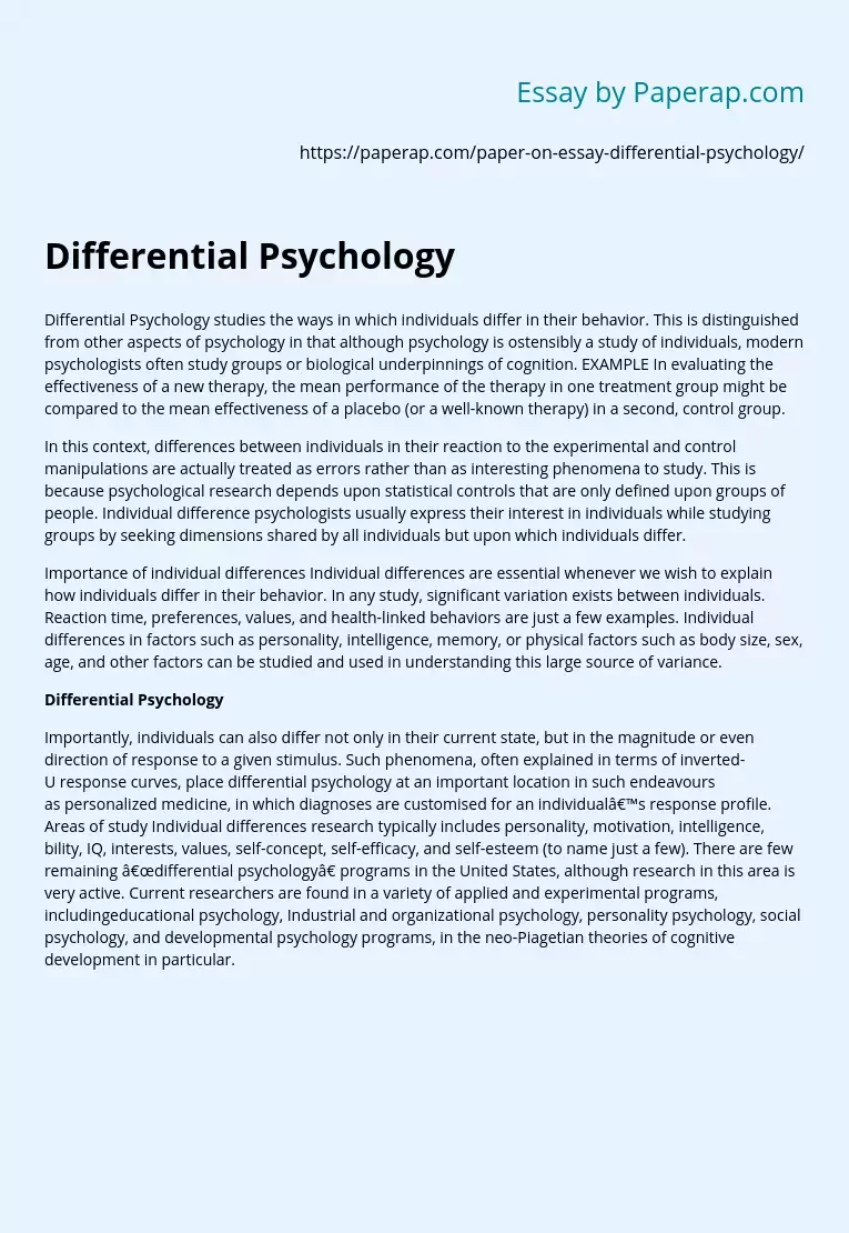 Differential Psychology