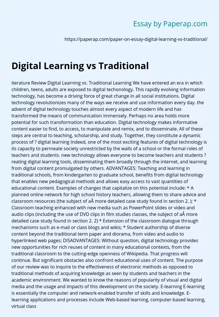 Digital Learning vs Traditional