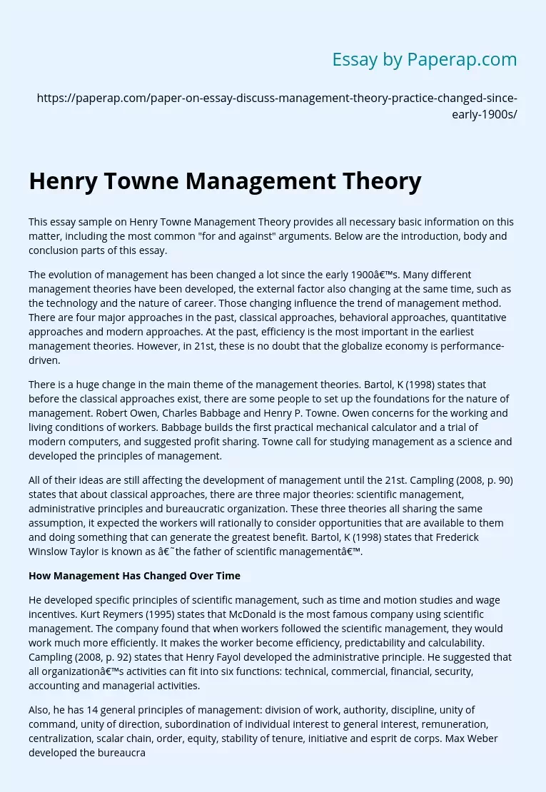 Henry Towne Management Theory