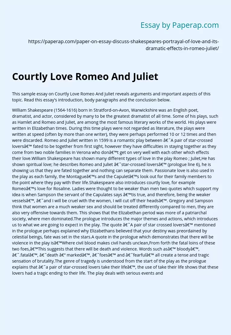 Courtly Love Romeo And Juliet