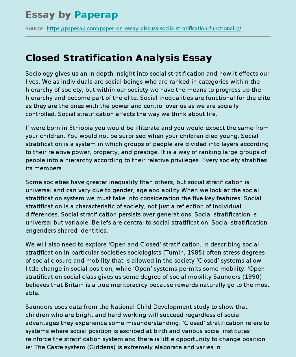 Closed Stratification Analysis