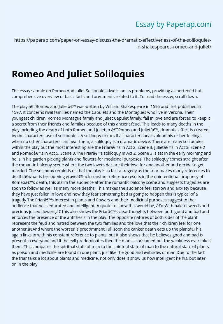 Romeo And Juliet Soliloquies