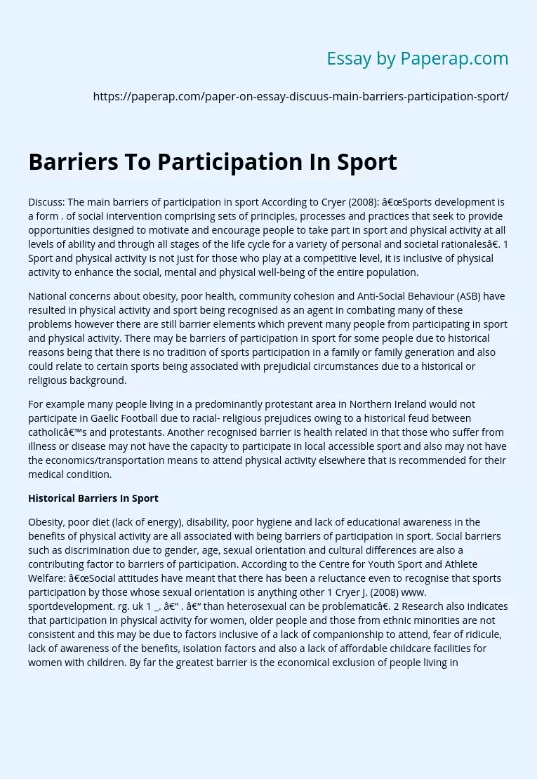 Barriers To Participation In Sport