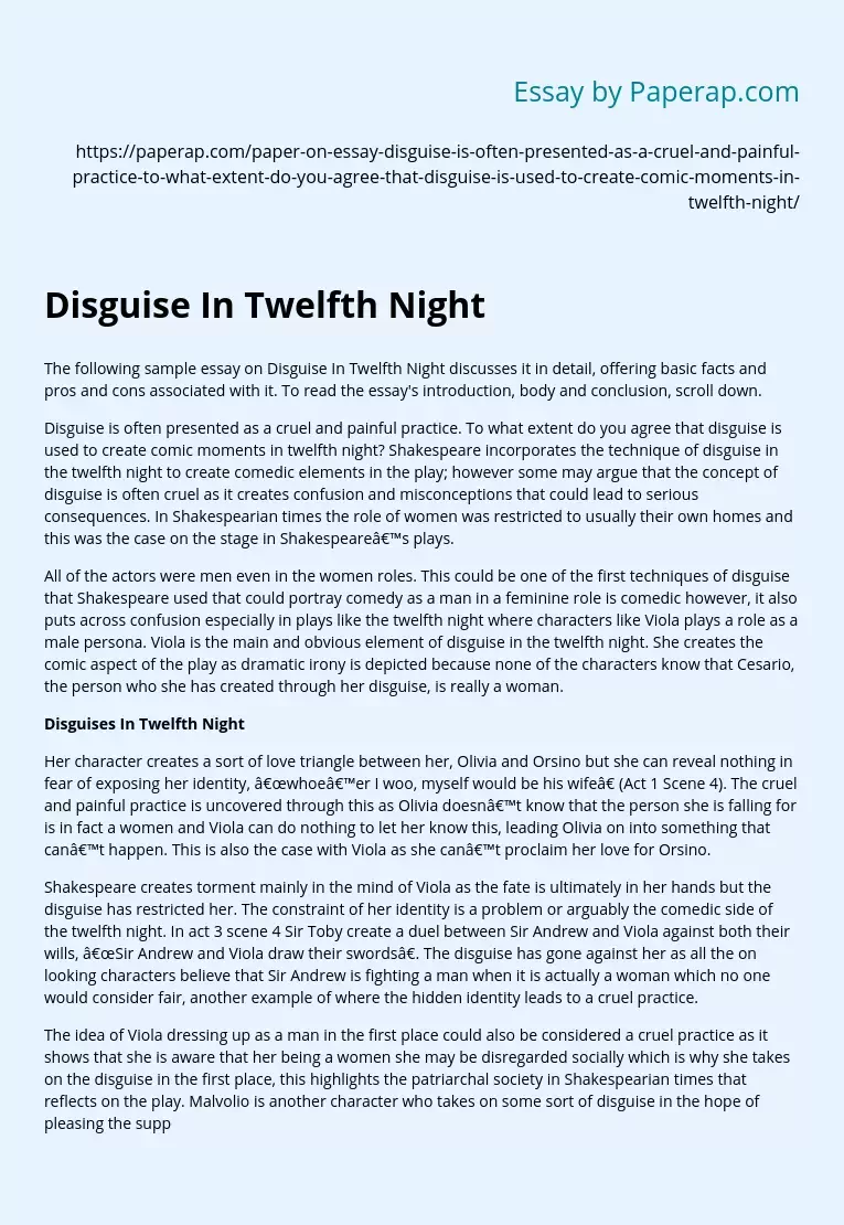Disguise In Twelfth Night