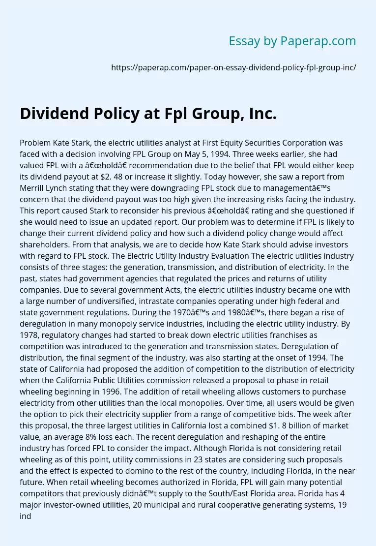 Dividend Policy at Fpl Group, Inc.