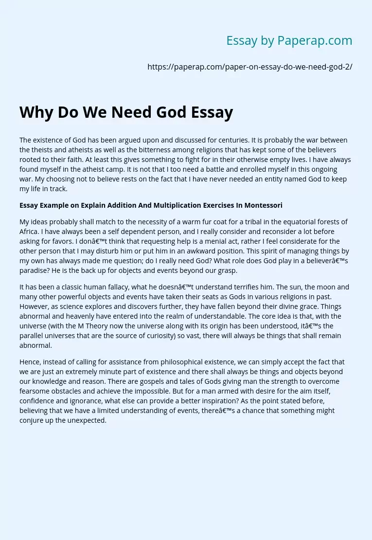 Why Do We Need God Essay