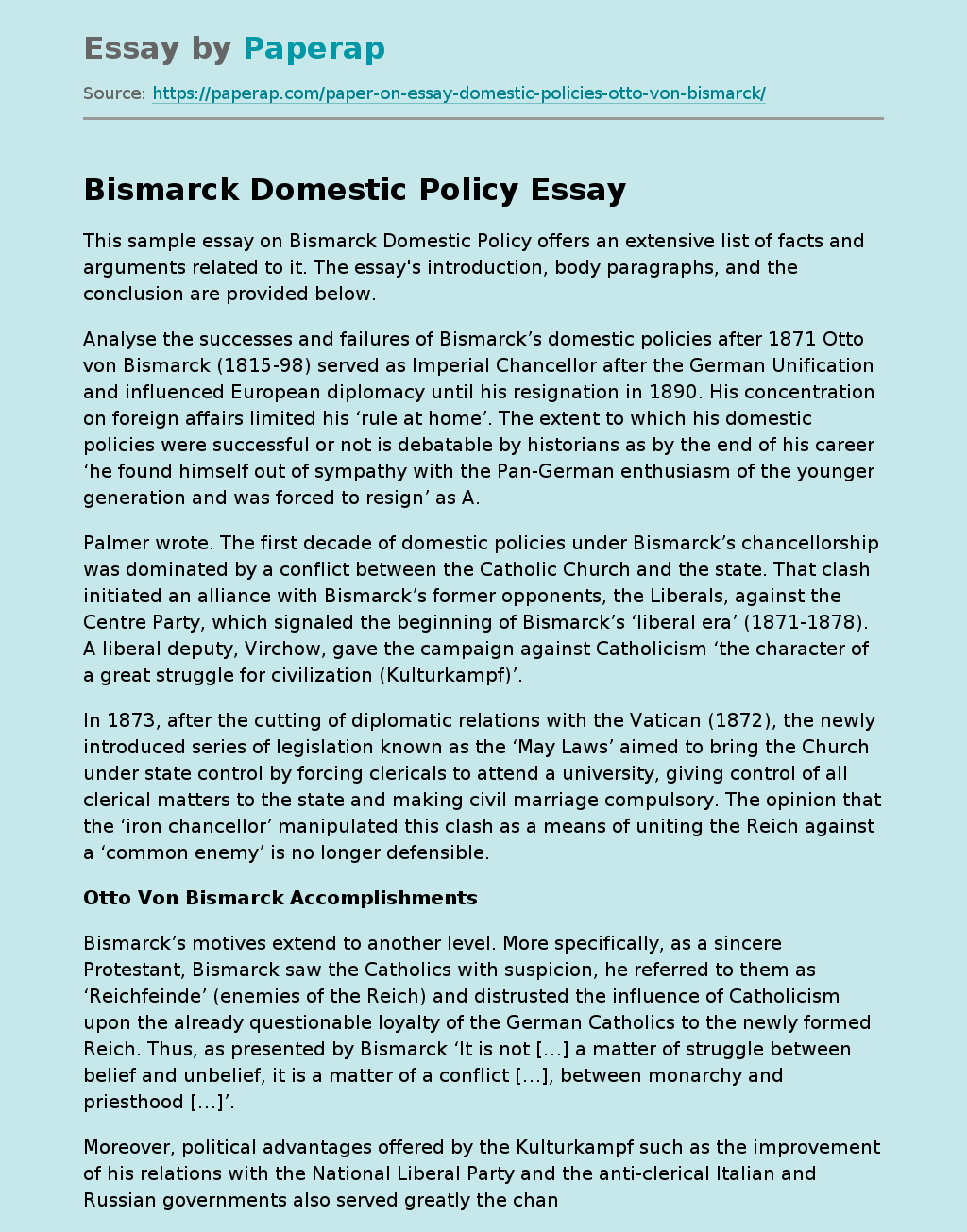Bismarck Domestic Policy