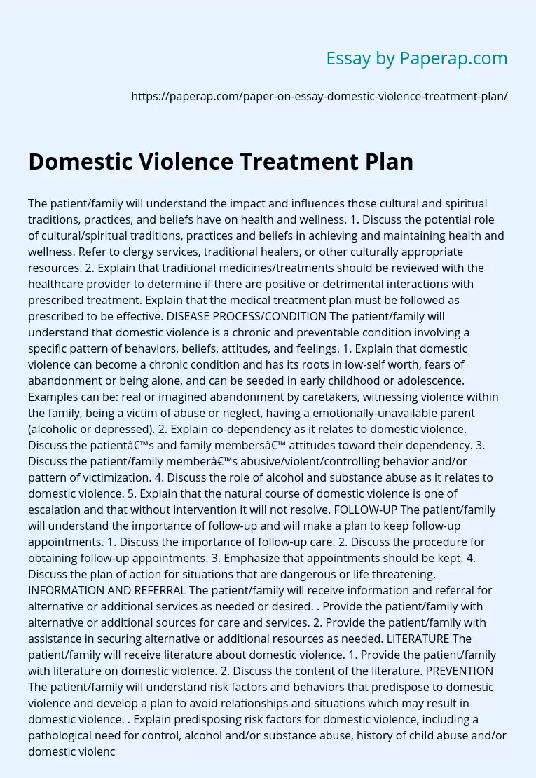 Domestic Violence Treatment Plan
