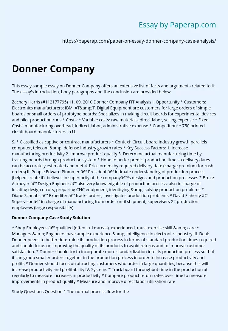 Donner Company Analysis