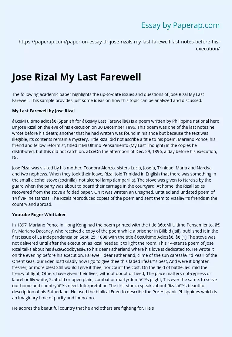 Jose Rizal My Last Farewell