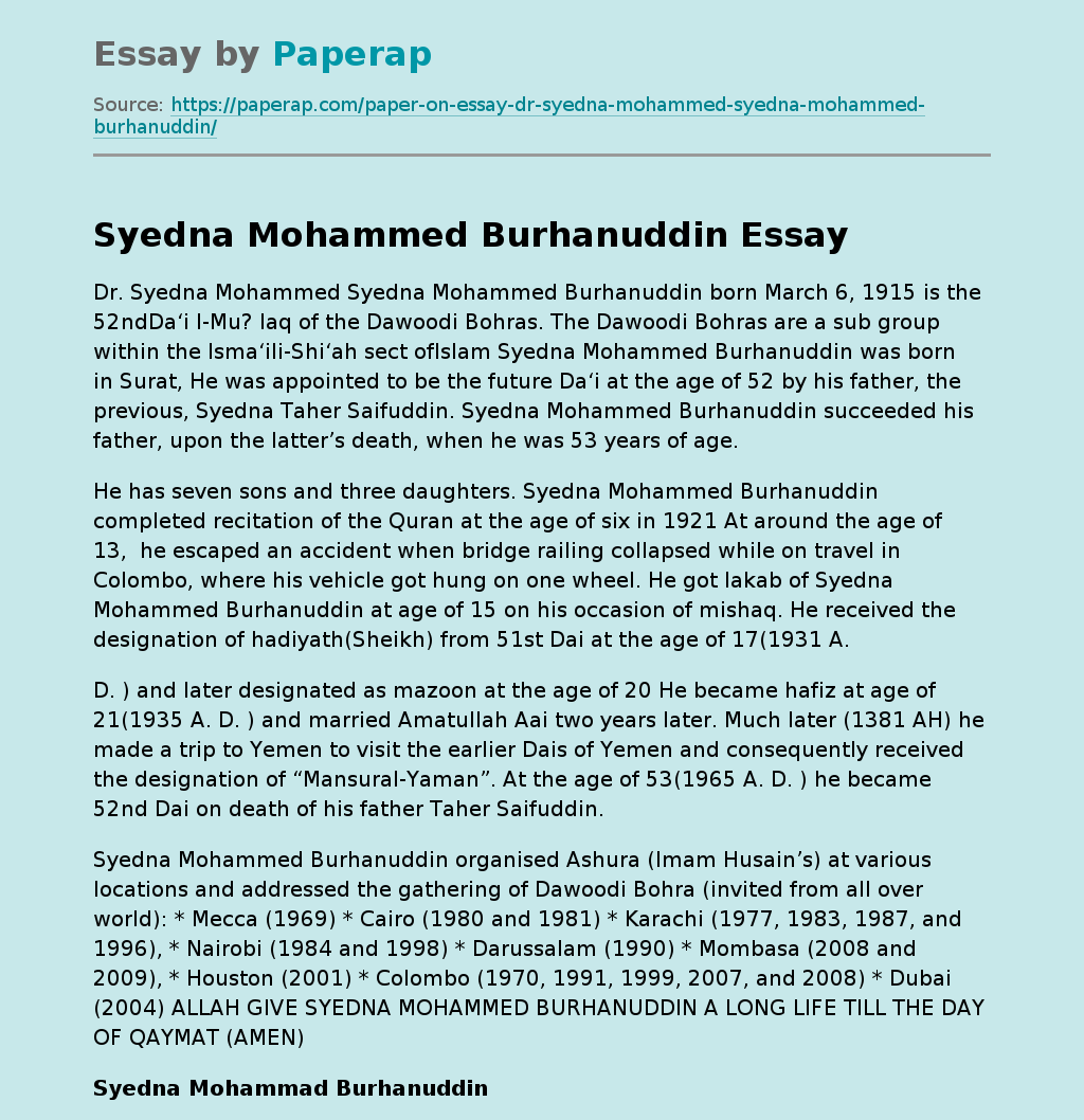 Syedna Mohammed Burhanuddin