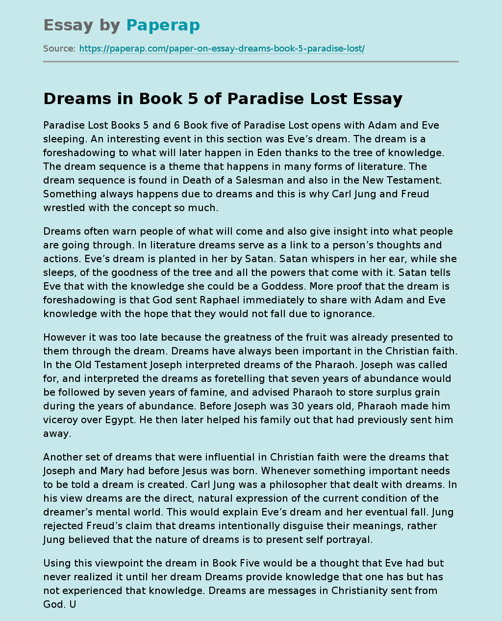 Dreams in Book 5 of Paradise Lost