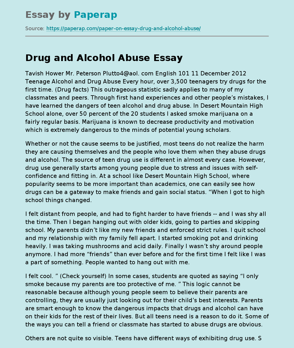 drug and alcohol abuse essay introduction