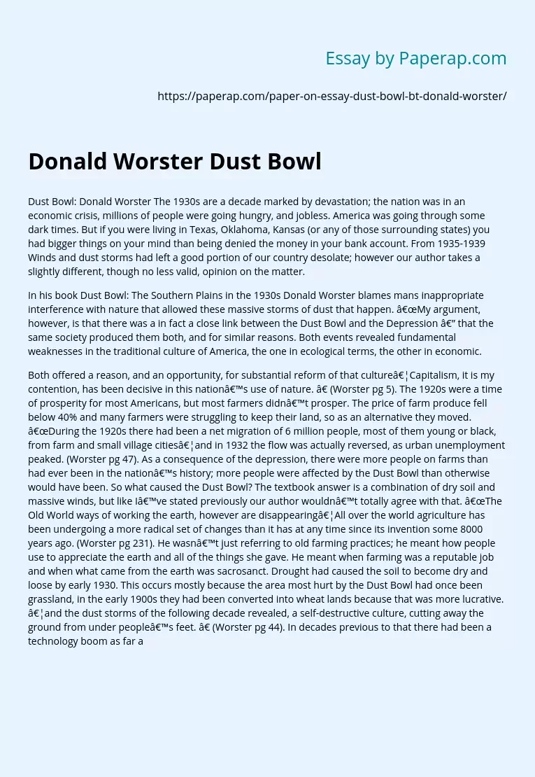 Donald Worster Dust Bowl