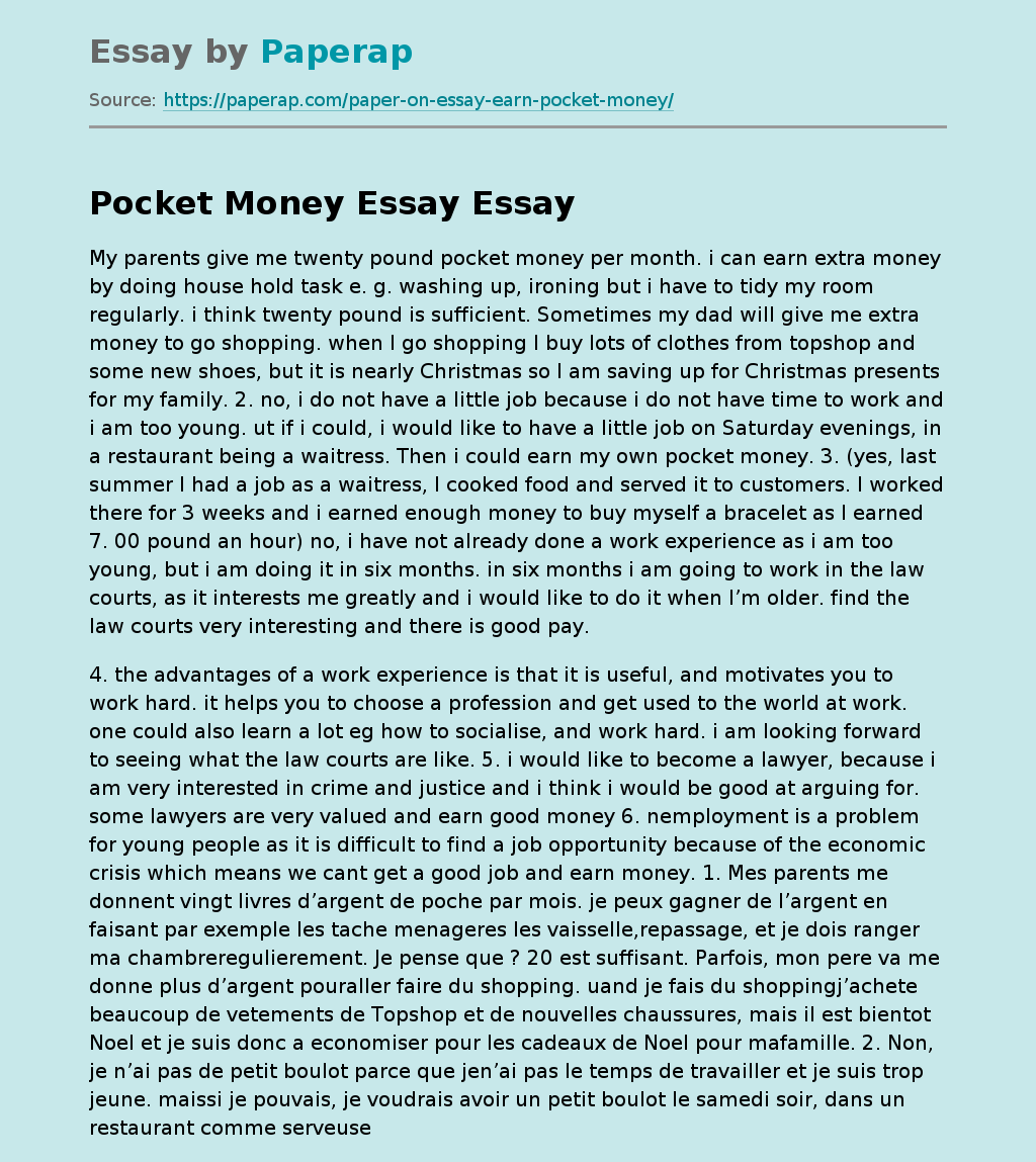 essay about pocket money