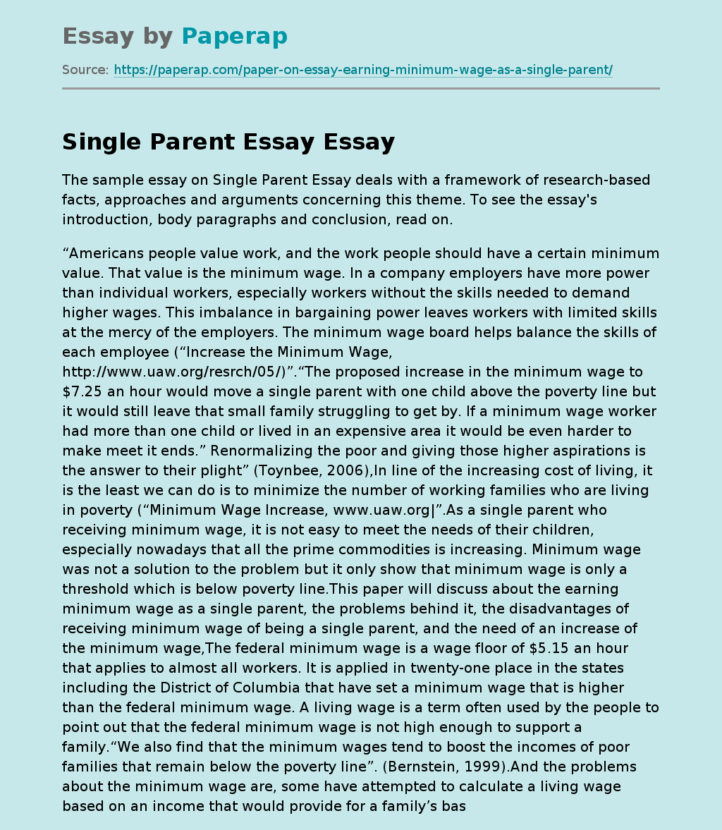 Sample Essay on Single Parent Essay