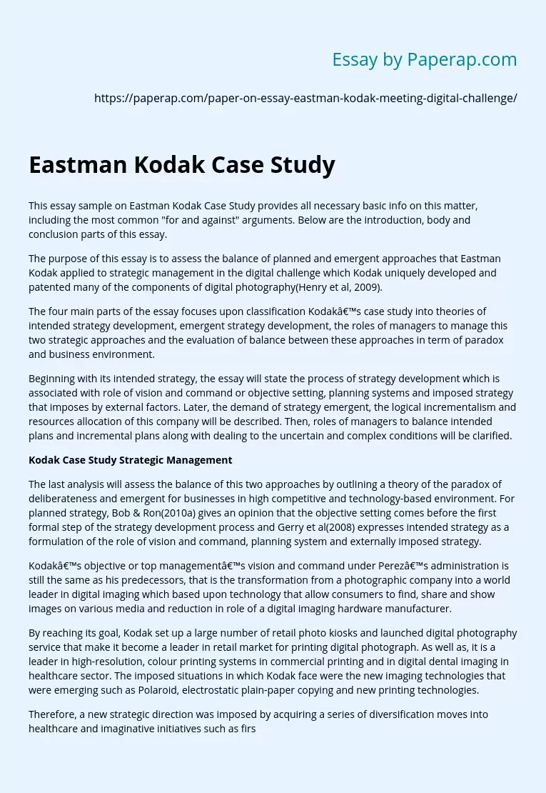 Eastman Kodak Essay