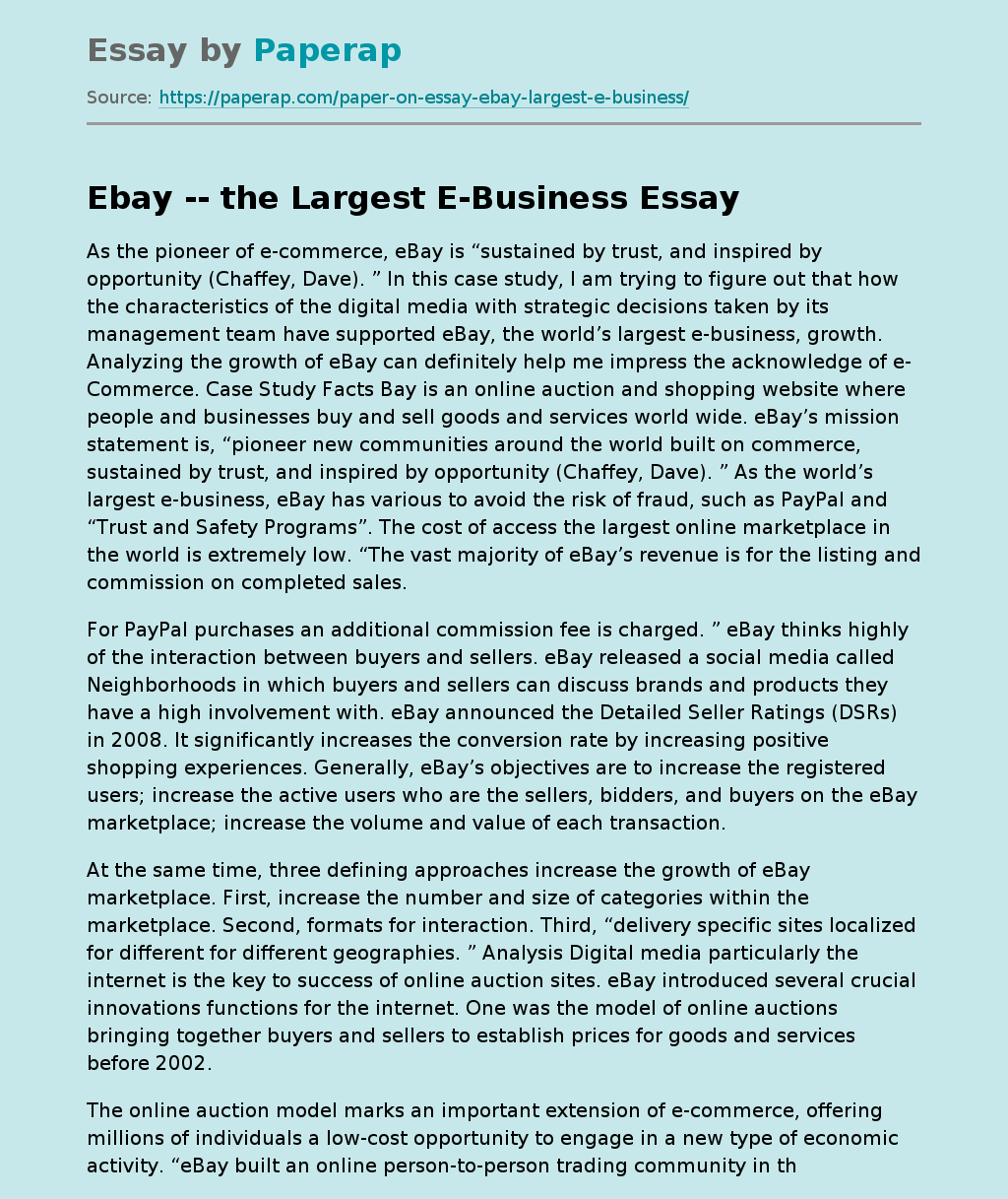 Ebay -- the Largest E-Business