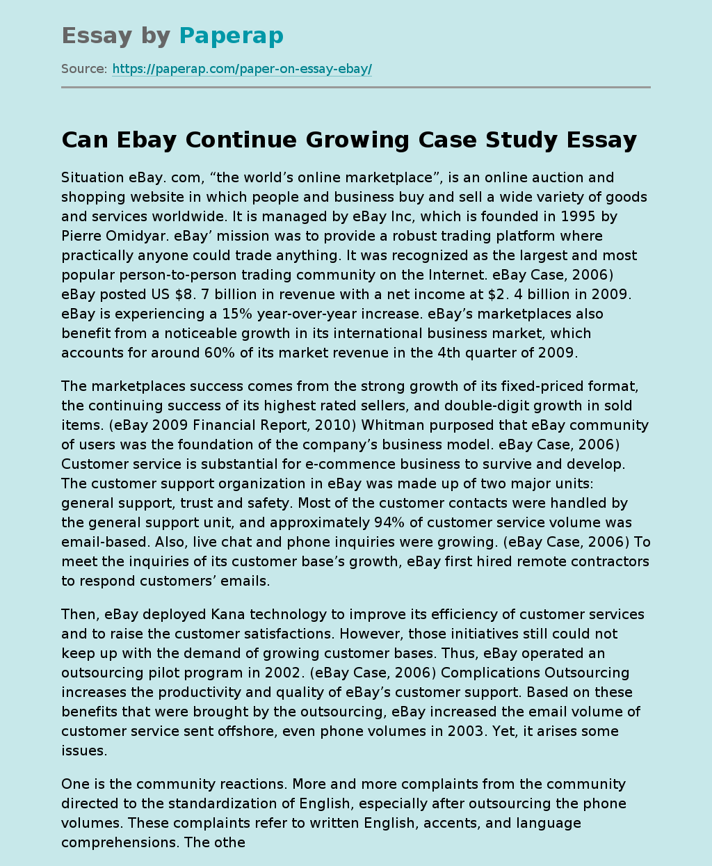 Can Ebay Continue Growing Case Study