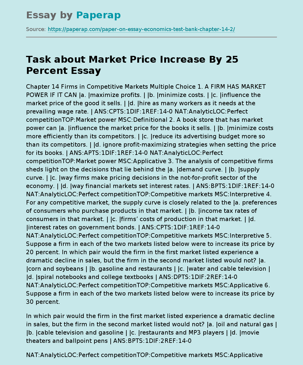 Task about Market Price Increase By 25 Percent