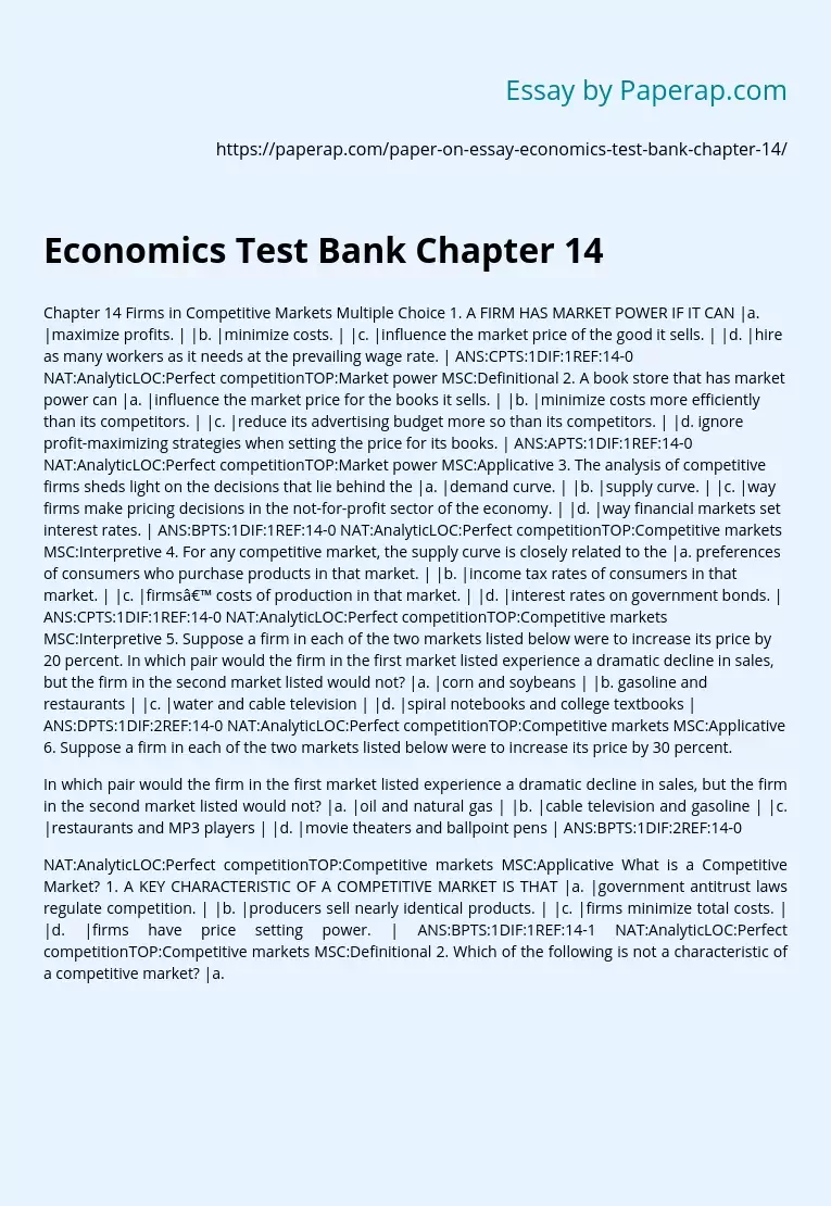Economics Test Bank Chapter 14