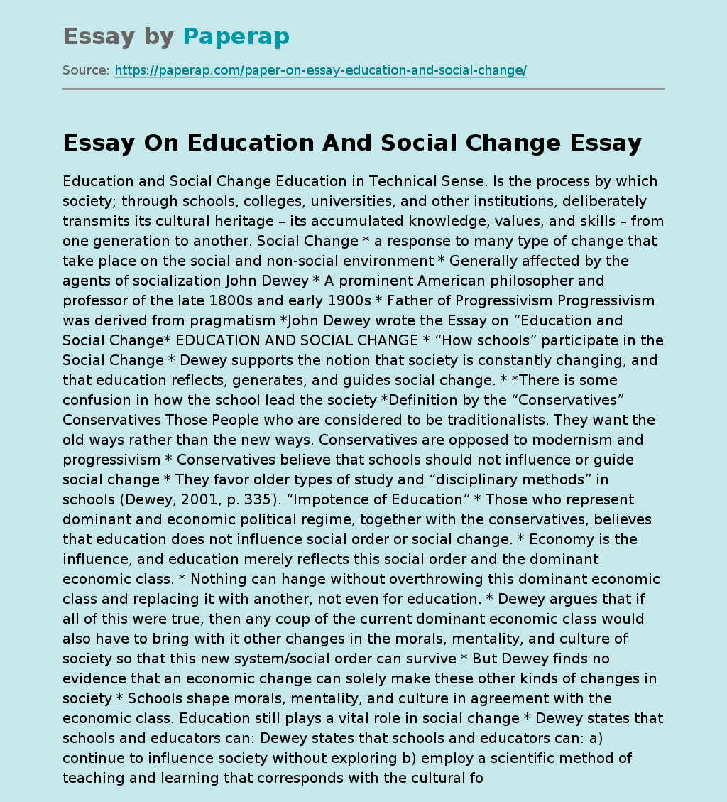 Essay On Education And Social Change