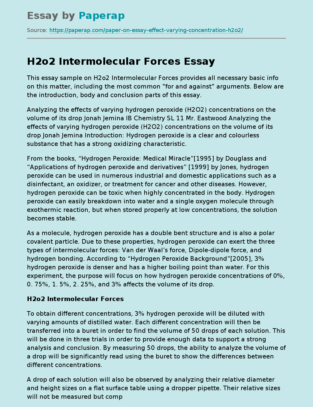 H2o2 Intermolecular Forces