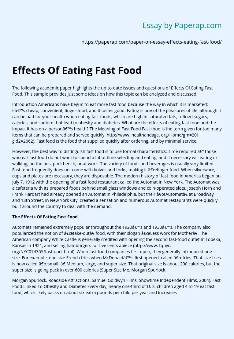 Effects Of Eating Fast Food
