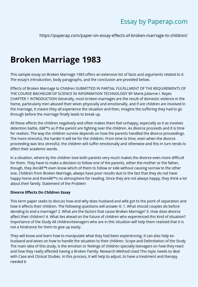 Effects of Broken Marriage to Children