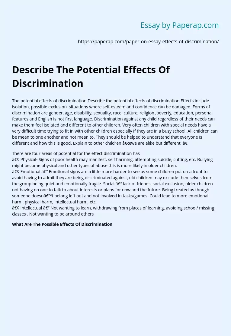 Describe The Potential Effects Of Discrimination