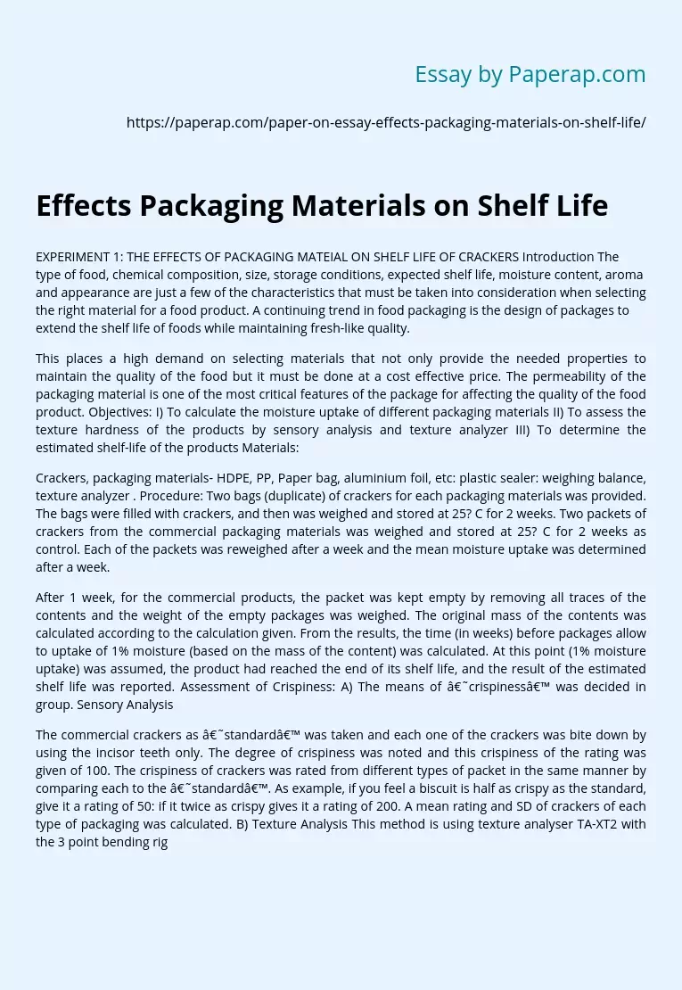Effects Packaging Materials on Shelf Life
