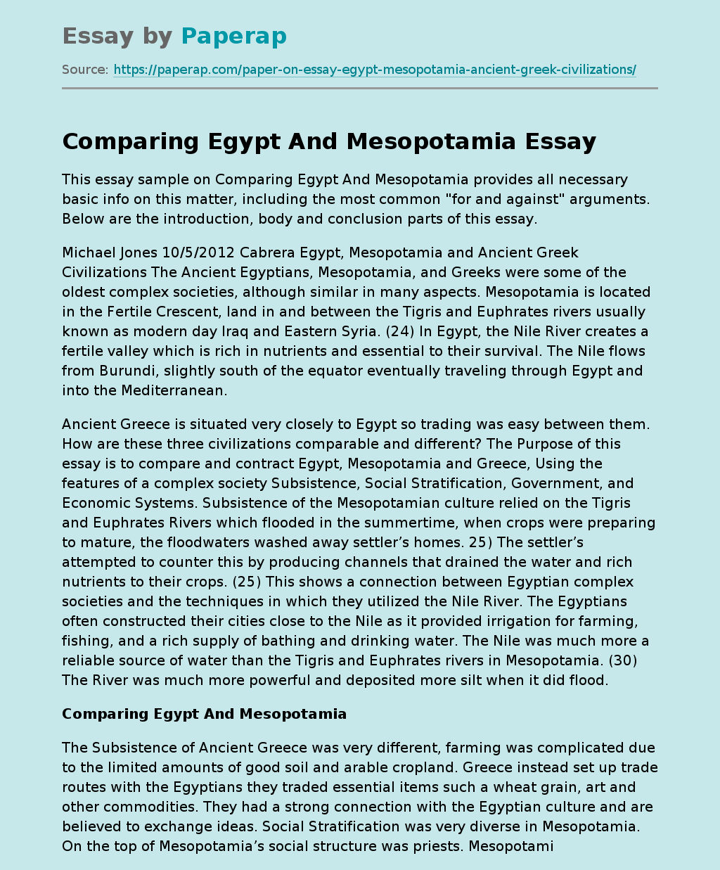 Comparing Egypt And Mesopotamia
