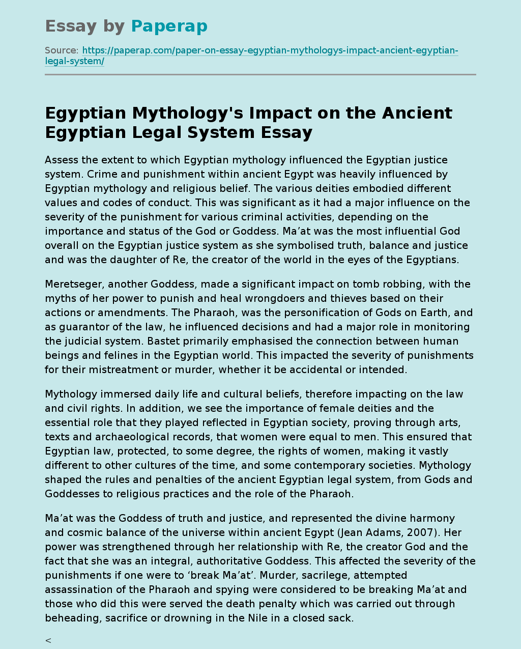 Egyptian Mythology&#039;s Impact on the Ancient Egyptian Legal System