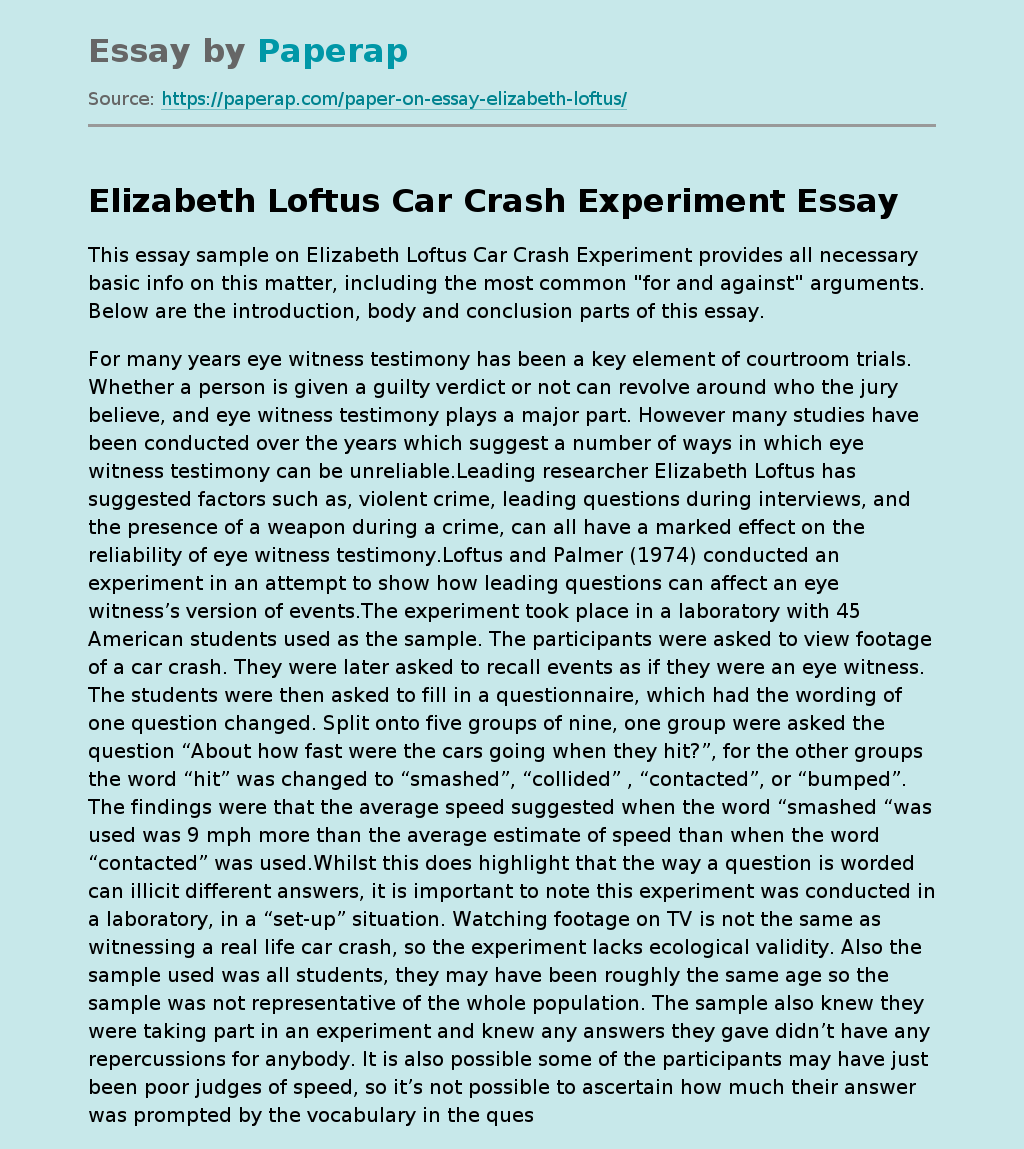 Elizabeth Loftus Car Crash Experiment
