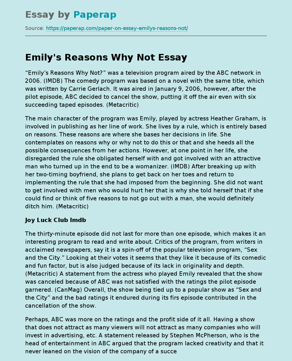 Emily's Reasons Why Not
