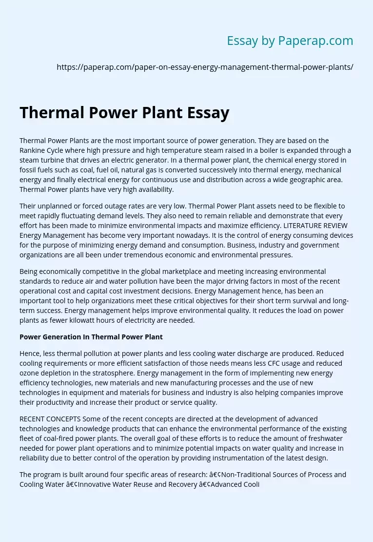 Thermal Power Plant Essay