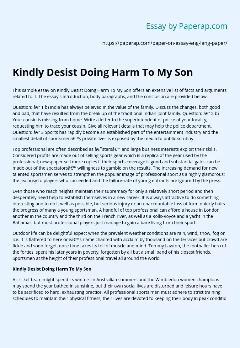 Kindly Desist Doing Harm To My Son